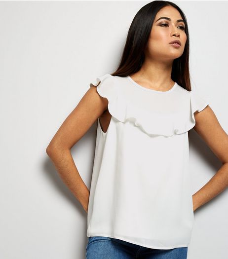 Petite Cream Frill Trim Cap Sleeve Top | New Look