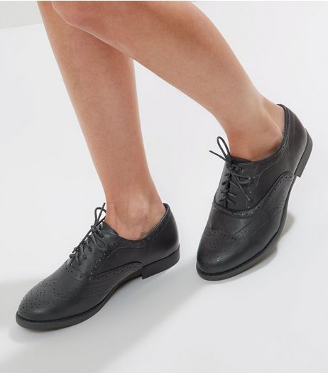 Wide Fit Black Embossed Brogues | New Look