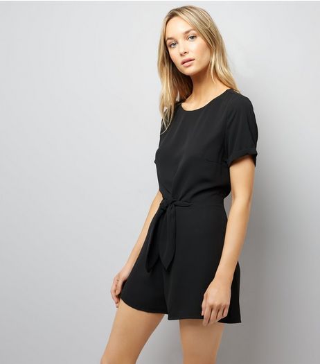 Black Tie Front Short Sleeve Playsuit | New Look