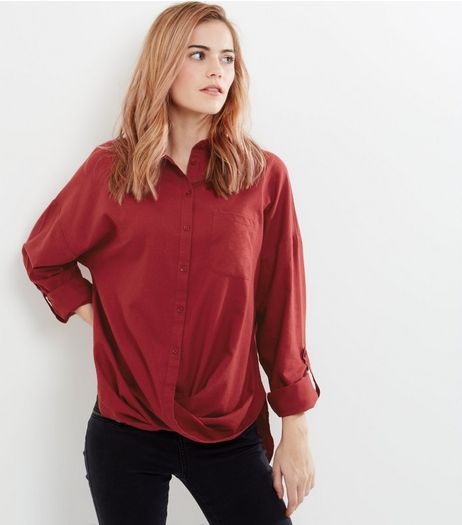 Red Wrap Front Cotton Shirt | New Look