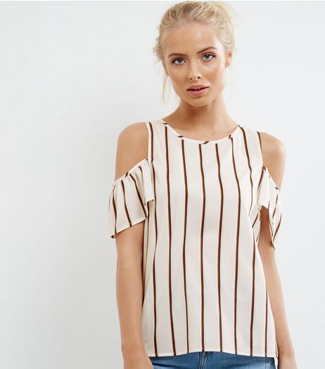White Contrast Stripe Cold Shoulder Top | New Look