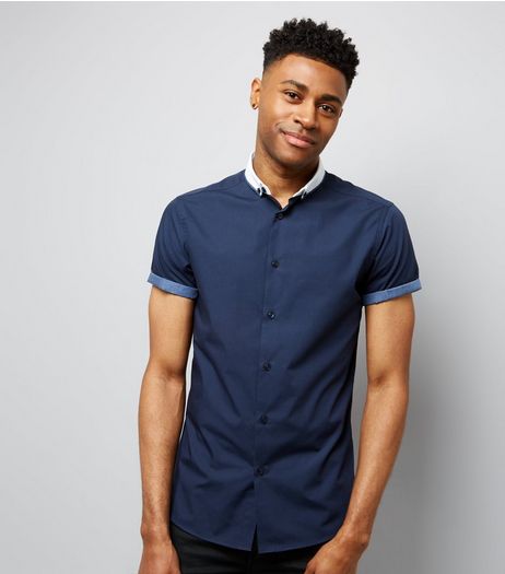 Navy Contrast Trim Short Sleeve Shirt | New Look