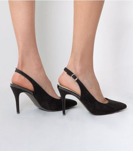 Black Comfort Suedette Sling Back Pointed Heels | New Look