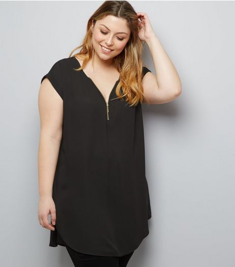 Curves Black Zip Front Tunic | New Look