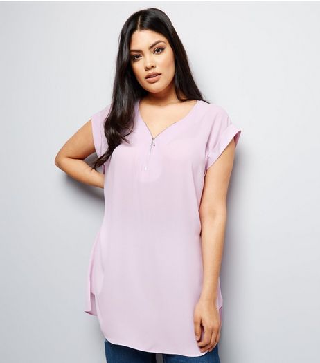Curves Lilac Zip Front Tunic | New Look