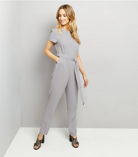 Dark Grey Tie Waist Jumpsuit | New Look