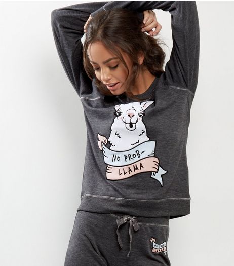 Grey No Prob Llama Pyjama Sweater | New Look