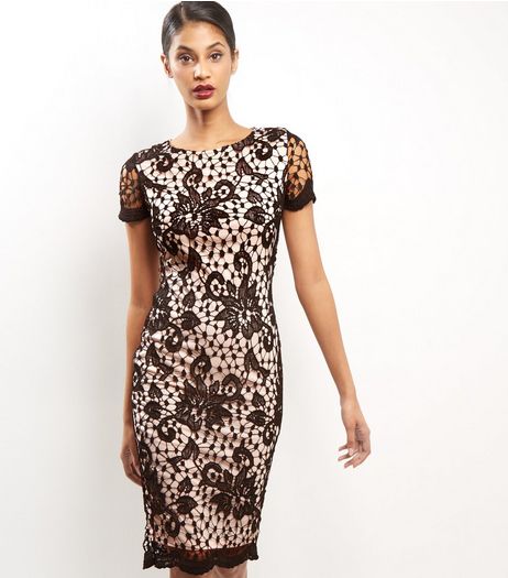 AX Paris Black Floral Lace Bodycon Midi Dress | New Look