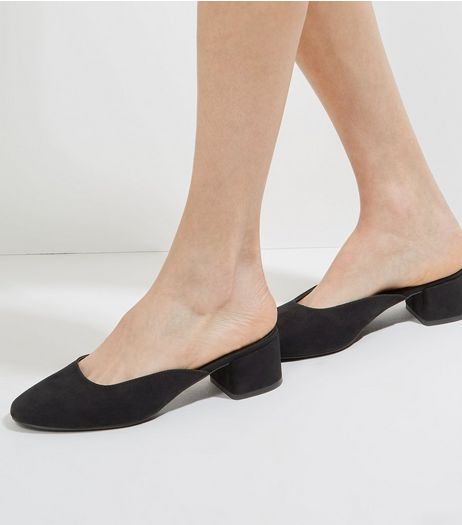 Black Suedette Mini Block Heeled Mules | New Look