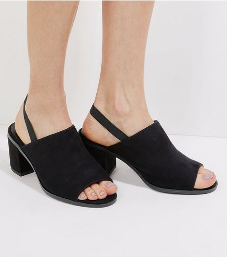 Black Suedette Elasticated Sling Back Heels | New Look