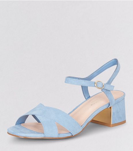 Wide Fit Blue Comfort Metal Trim Mini Heeled Sandals | New Look