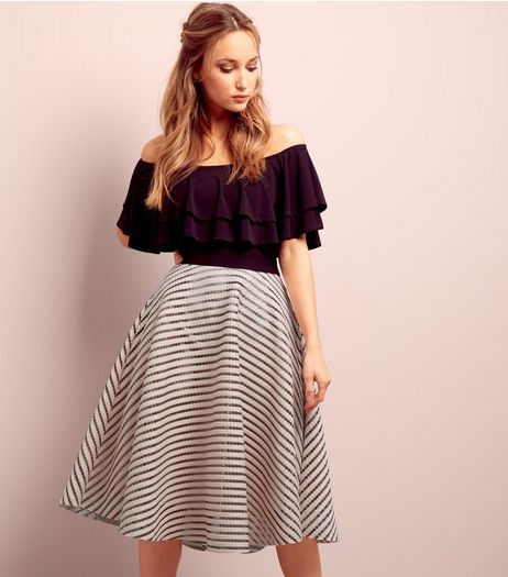Shell Pink Mesh Contrast Stripe Midi Skirt | New Look