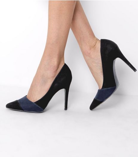 Black Suedette Contrast Stripe Pointed Heels | New Look