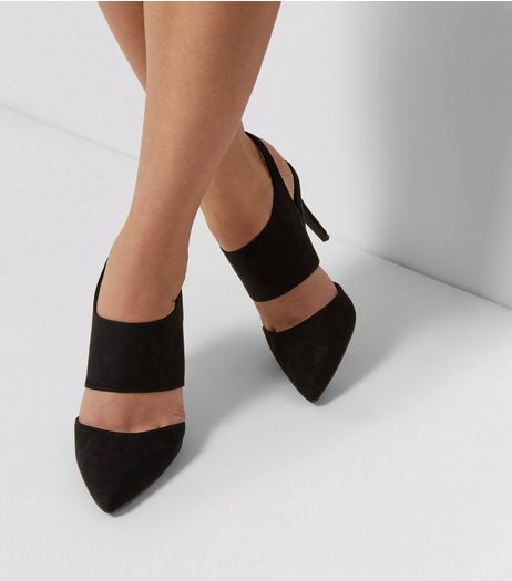 Black Suedette Double Wide Strap Pointed Heels | New Look