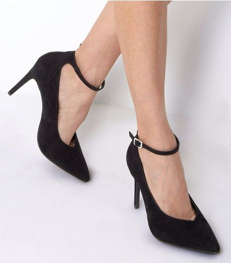 Black Suedette Ankle Strap Pointed Heels | New Look