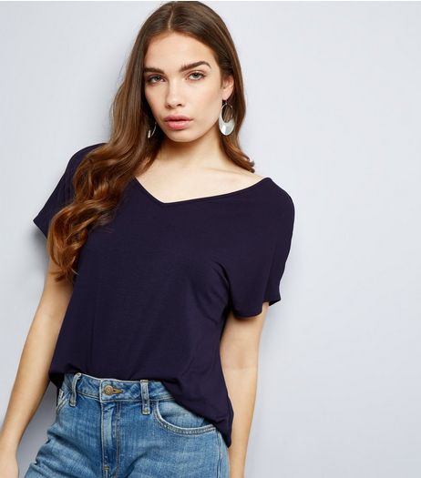 Navy Eyelet Trim Tie Back Woven Top | New Look