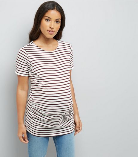 Maternity Burgundy Stripe T-Shirt | New Look