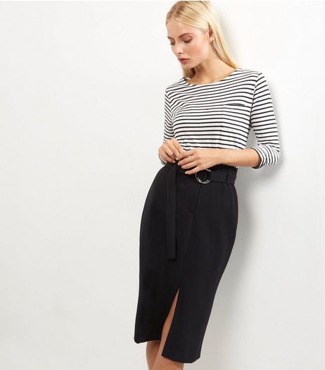 Black Belted Midi Pencil Skirt | New Look