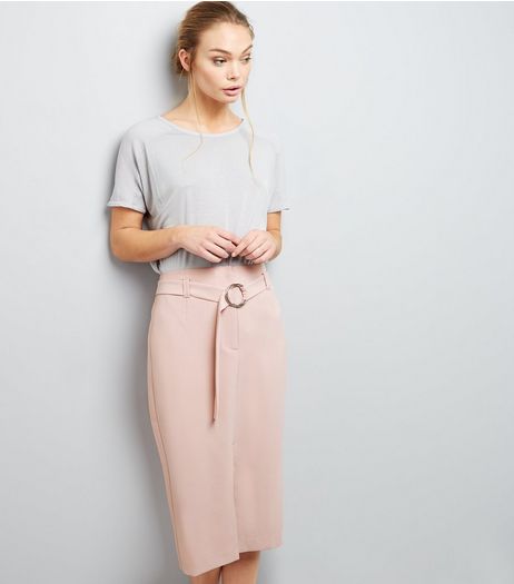 Mid Pink Belted Midi Pencil Skirt | New Look