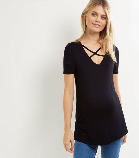Maternity Black Cross Strap Short Sleeve Top | New Look