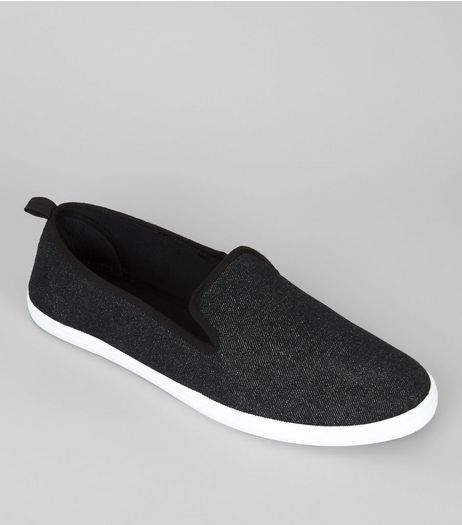 Black Canvas Slip On Plimsolls | New Look