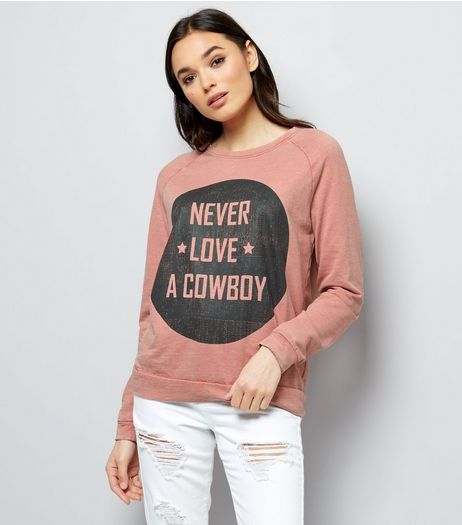 JDY Mid Pink Never Love A Cowboy Print Sweater | New Look