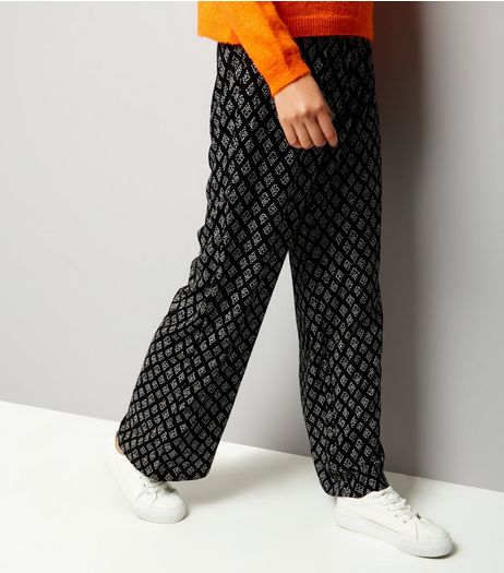 JDY Black Abstract Print Wide Leg Trousers | New Look