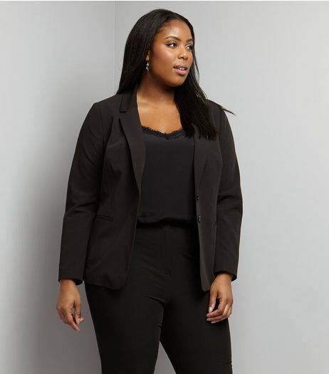 Curves Black Button Front Blazer | New Look