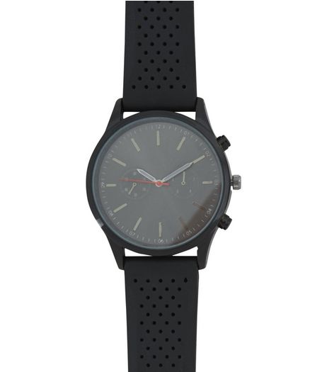 Black Rubber Strap Watch | New Look