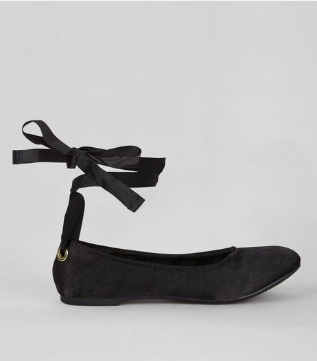 Black Suedette Tie Up Pumps | New Look