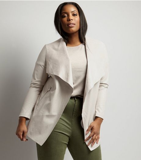 Curves Mink Leather-Look Waterfall Jacket | New Look