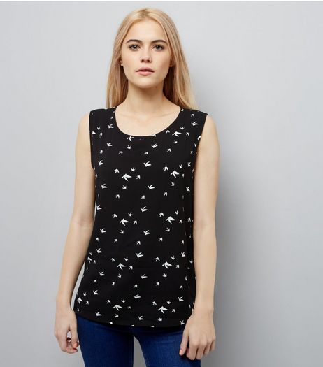 JDY Black Bird Print Sleeveless Top | New Look