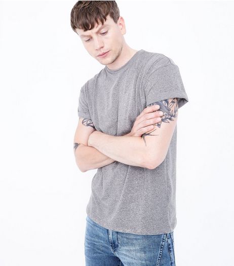 Light Grey Roll Sleeve T-Shirt | New Look
