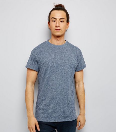 Blue Roll Sleeve T-Shirt | New Look