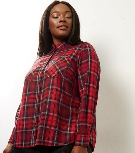 Curves Red Check Cropped Shirt | New Look