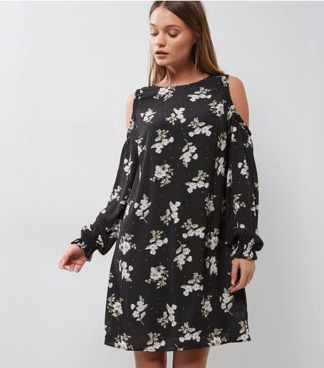 Tall Black Floral Cold Shoulder Mini Dress | New Look