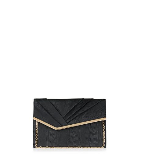 Black Pleated Front Clutch | New Look