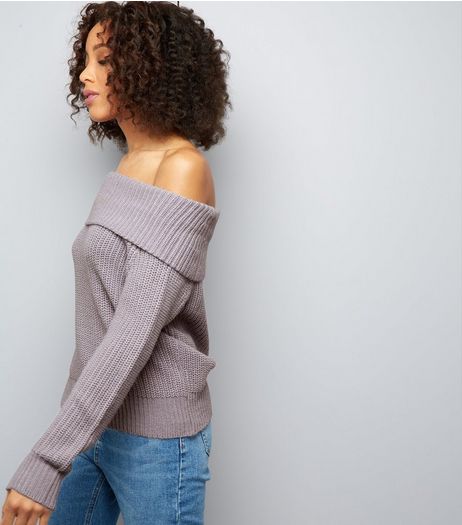 Lilac Ribbed Bardot Neck Jumper | New Look
