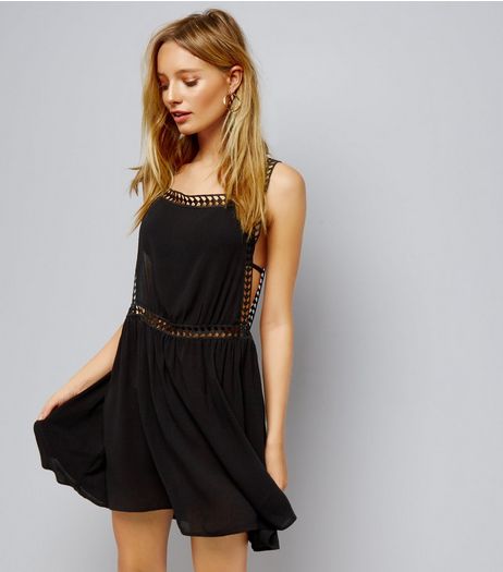 Black Crochet Trim Tie Back Beach Dress | New Look