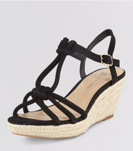 Teens Black Suedette Knot Strap Wedges | New Look