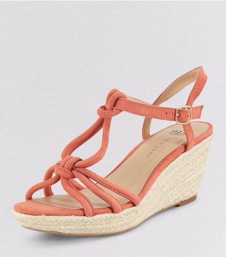 Teens Orange Knot Strap Wedges | New Look