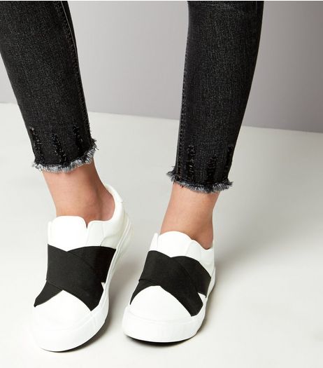 Teens White Elastic Strap Front Slip On Trainers | New Look