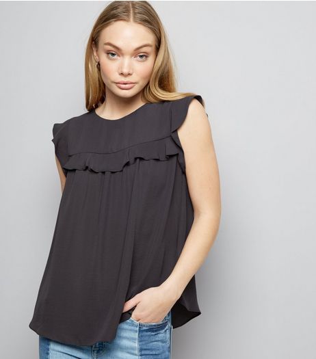 Black Frill Trim Sleeveless Top | New Look