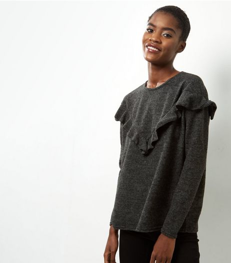 Grey Frill Trim Brushed Top | New Look