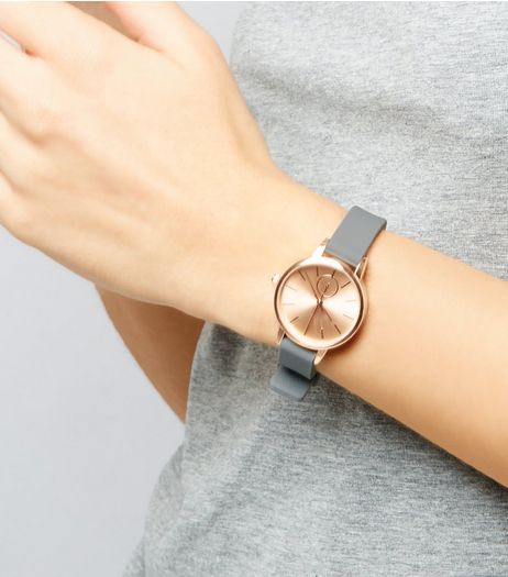 Grey Mini Contrast Dial Silicone Strap Watch | New Look