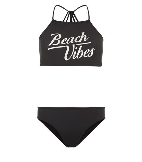 Teens Black Beach Vibes High Neck Bikini | New Look