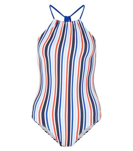 Teens Blue Stripe V Neck Swimsuit | New Look