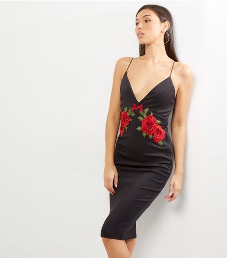 AX Paris Black Floral Plunge Midi Dress | New Look