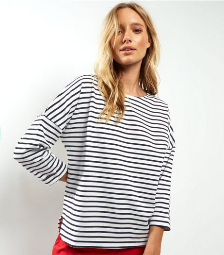 White Stripe 3/4 Sleeve T-Shirt | New Look
