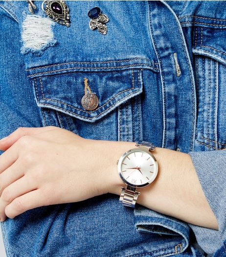 Silver Link Strap T-Bar Watch | New Look